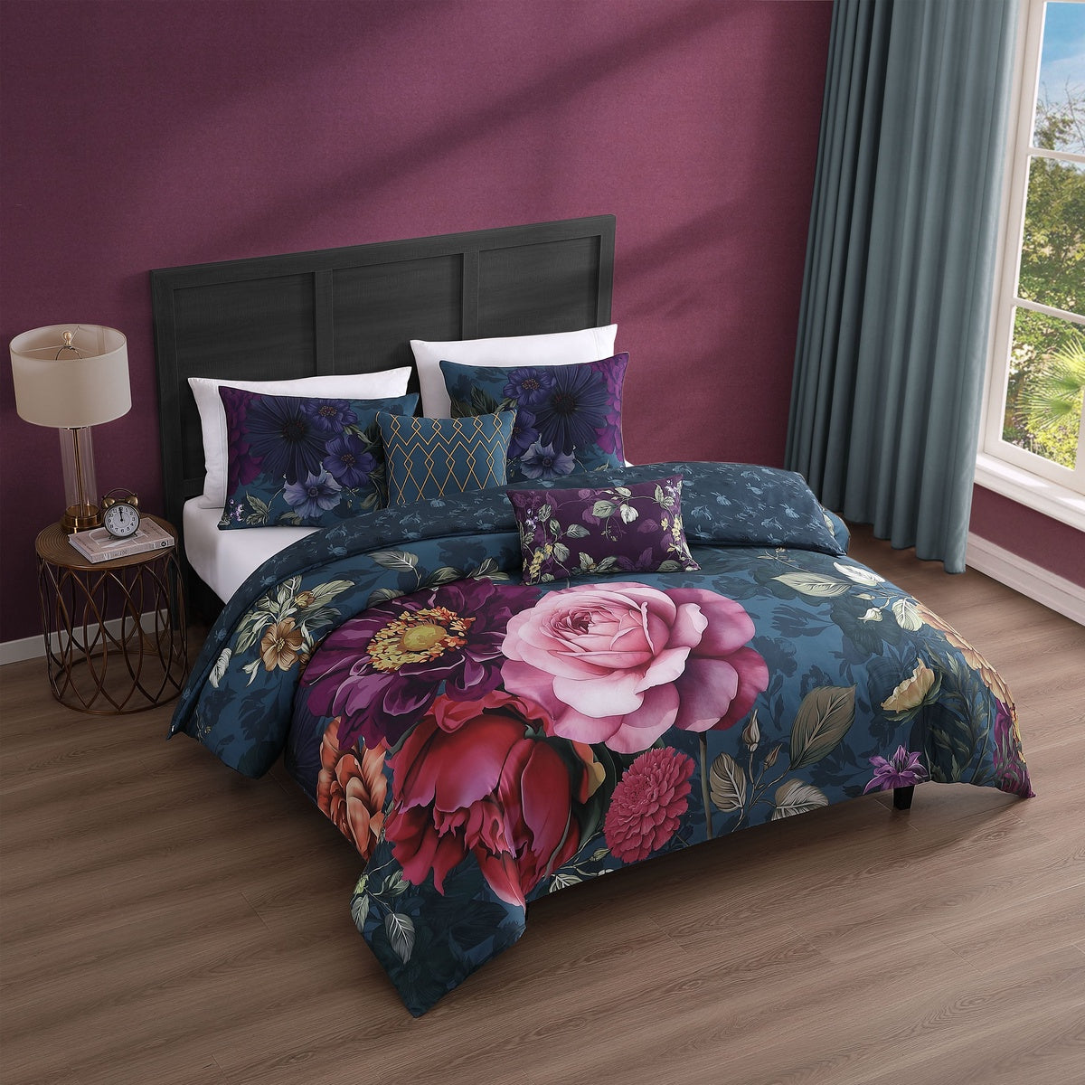  Bebejan® Bebejan Vibrant Flora 5 Piece Reversible Comforter Set - QUEEN - Bonton