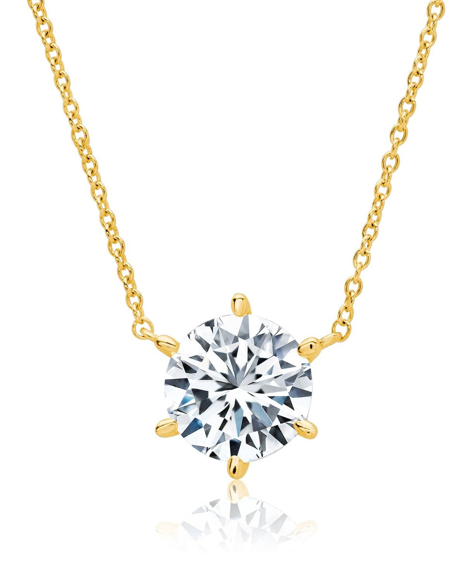  CRISLU Solitaire Brilliant Necklace - 6 Prong - Finished in 18kt Yellow Gold - 18kt Yellow Gold - Bonton