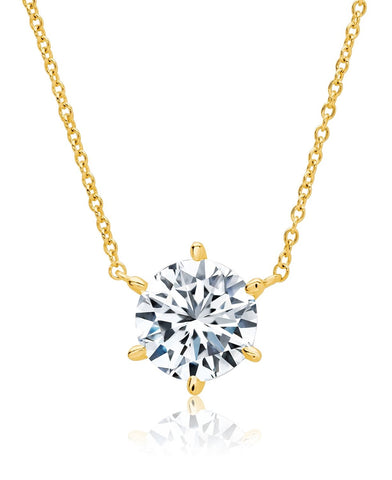 Solitaire Brilliant Necklace - 6 Prong - Finished in 18kt Yellow Gold