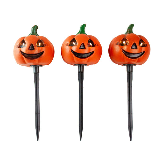 LED Lighted Jack-O-Lantern Halloween Pathway Markers - Clear Lights - Set of 3