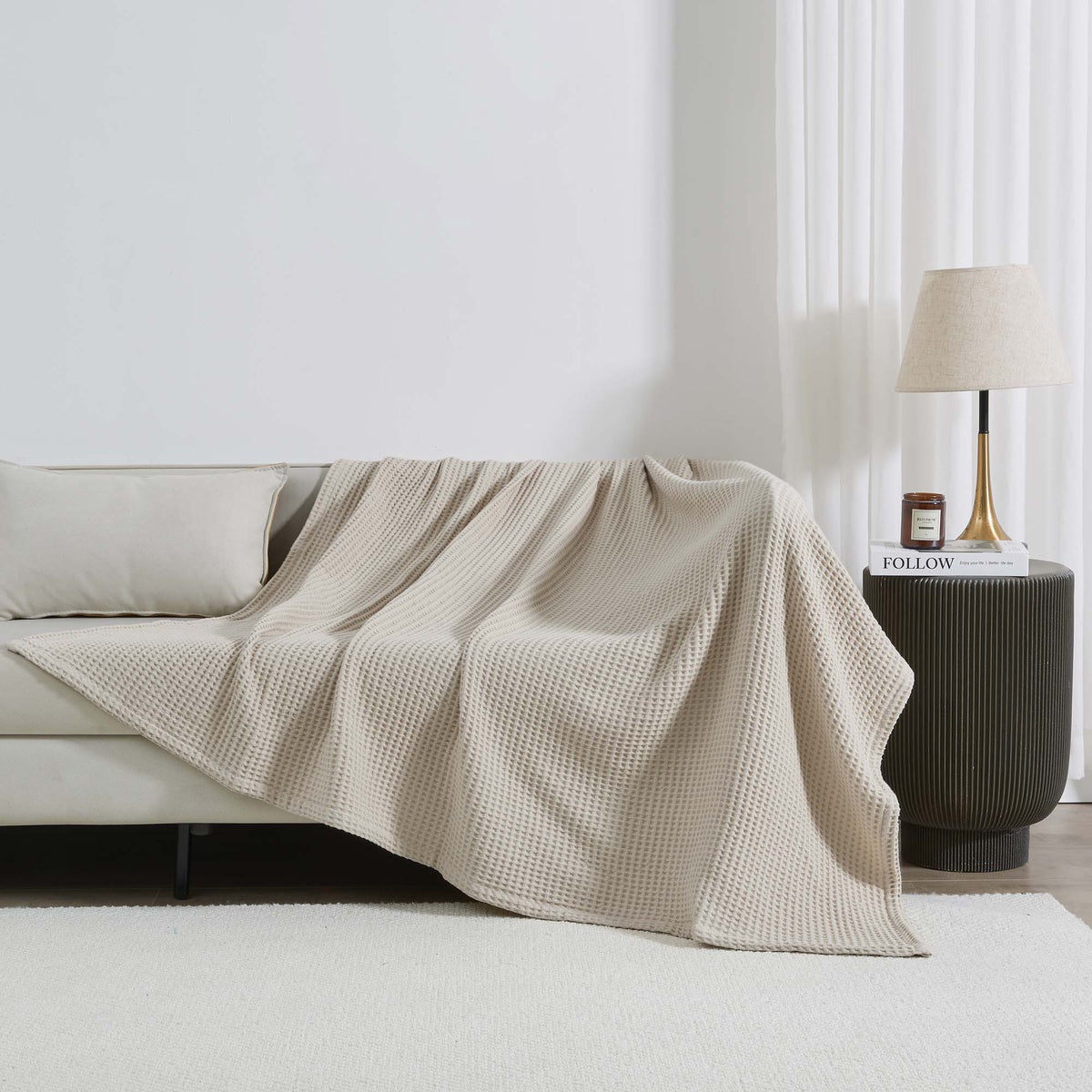  Patina Vie Maison Patina Vie Maison 100% Cotton All-Season Waffle Weave Knit Throw Blanket - Full / Queen - Bonton