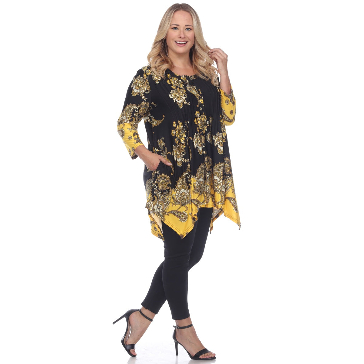  White Mark Plus Size Floral Chain Printed Tunic Top With Pockets - 3X - Bonton