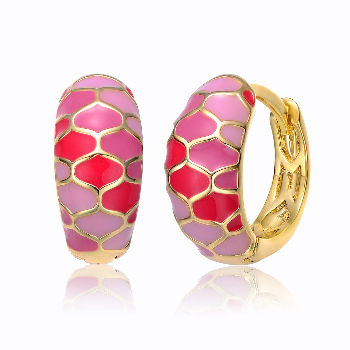  GigiGirl Kids/Teens 14k Gold Plated Pink Sunset Snake Scale Hoop Earrings - Pink - Bonton