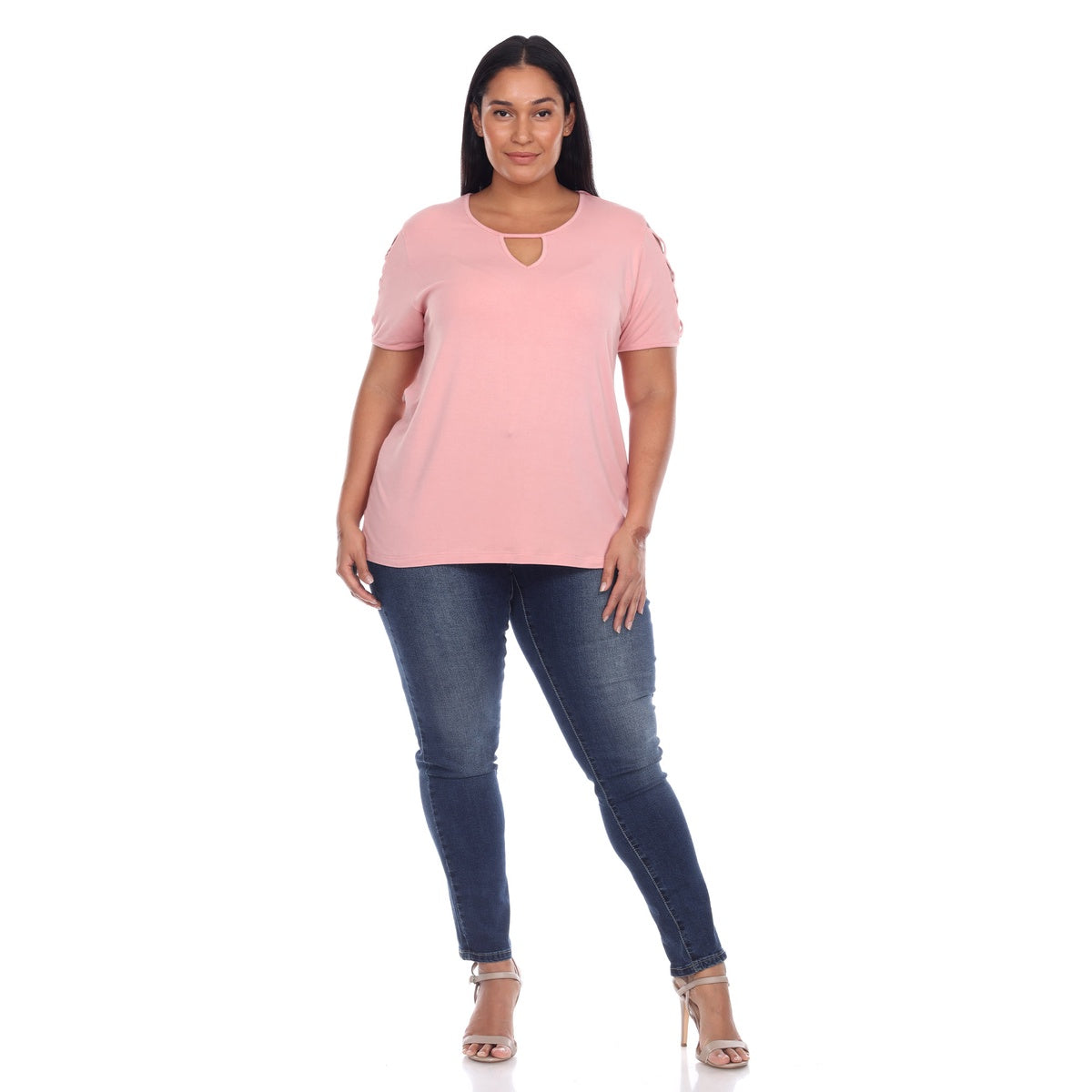  White Mark Plus Size Keyhole Neck Cutout Short Sleeve Top - 1X - Bonton