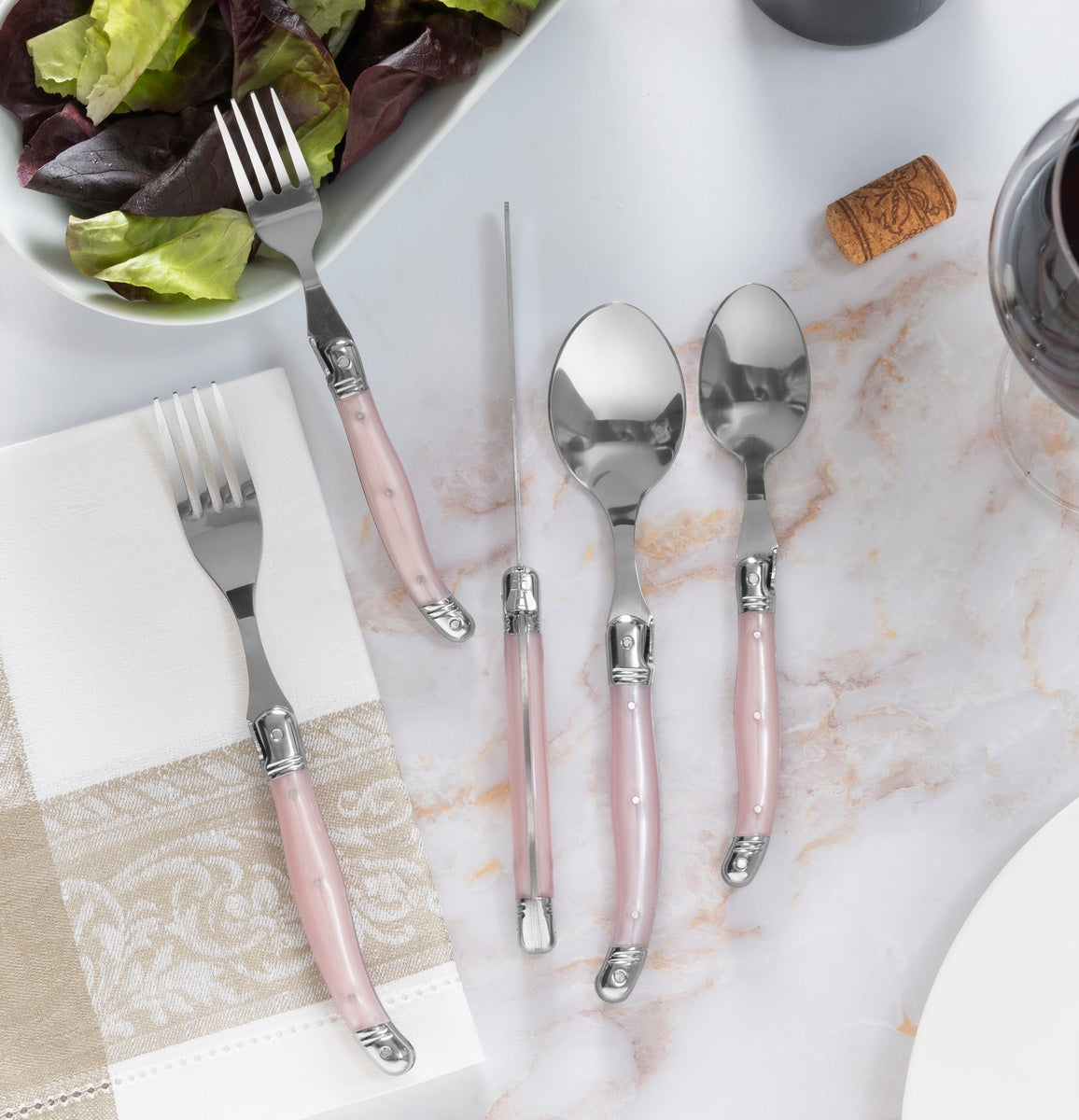  French Home Laguiole 20 Piece Stainless Steel Flatware Set, Service for 4, Petal Pink - Default Title - Bonton