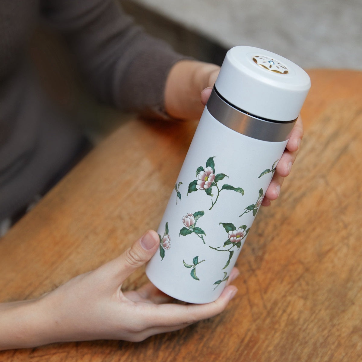  Acera The Flower Fairy Stainless Steel Travel Mug With Ceramic Core - White with Floral Decals - Bonton