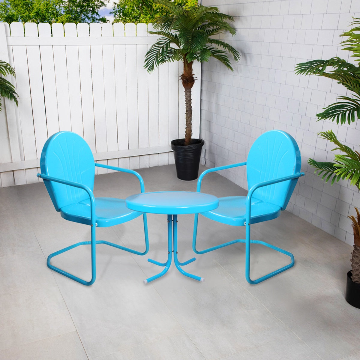  Northlight 3-Piece Retro Metal Tulip Chairs and Side Table Outdoor Set  Sky Blue - Default Title - Bonton