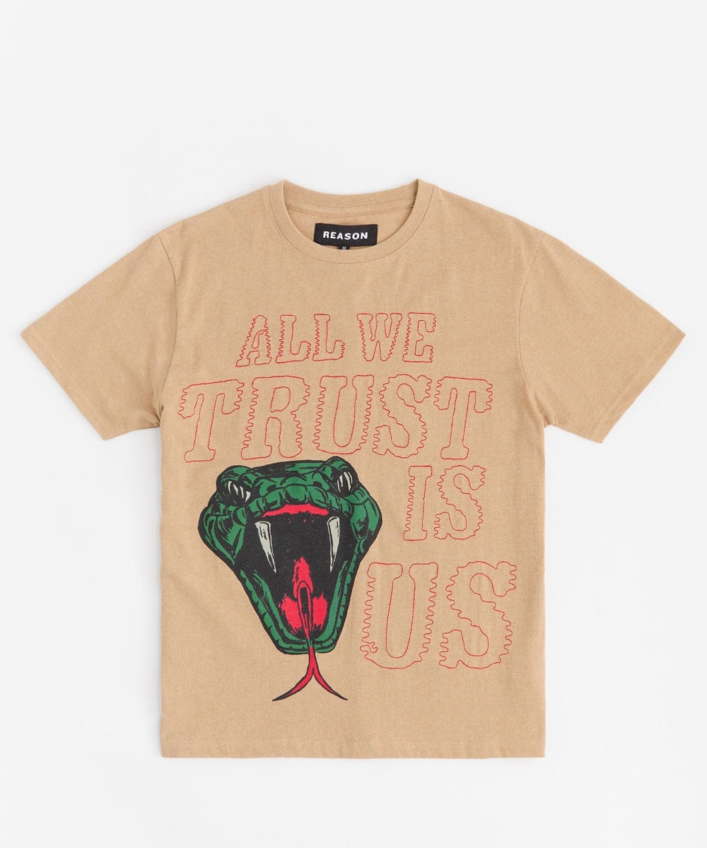  Reason Clothing All We Trust Is Us Embroidered Short Sleeve Tee - Khaki - KHAKI - Bonton