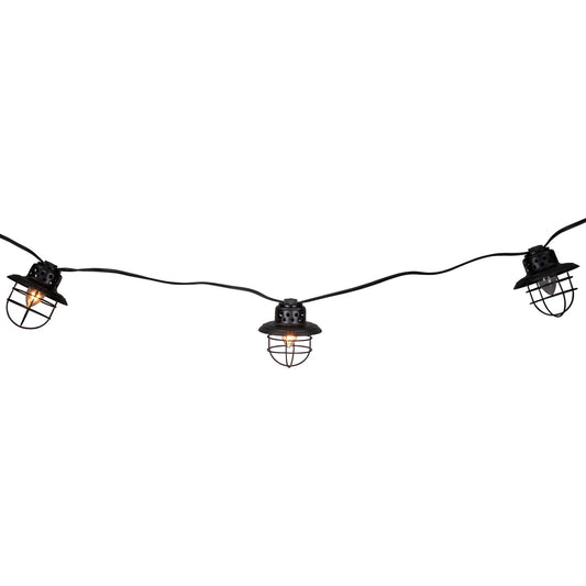 10-Count Black Caged Fisherman Lantern Patio String Light Set - 9' Black Wire