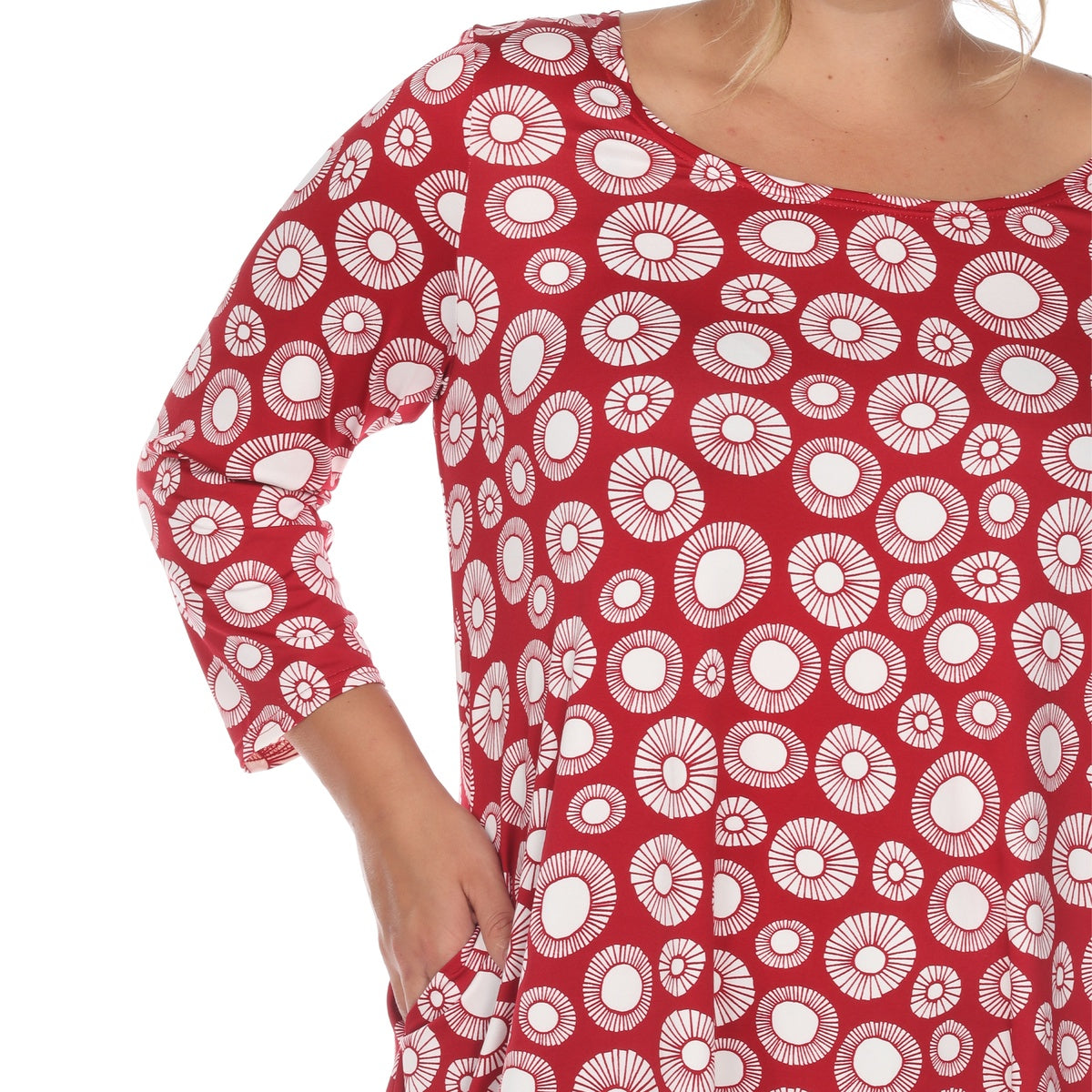  White Mark Plus Size Printed Geometric Circle Tunic Top - 1X - Bonton