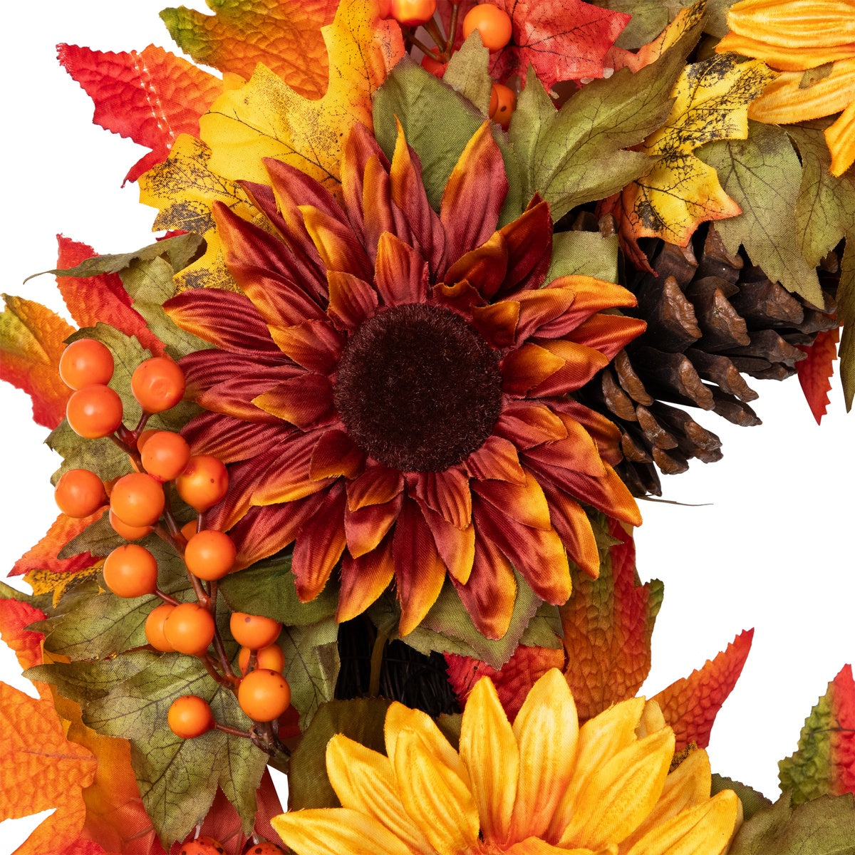  Northlight Sunflower and Pine Cone Artificial Thanksgiving Wreath - 24-Inch  Unlit - Default Title - Bonton