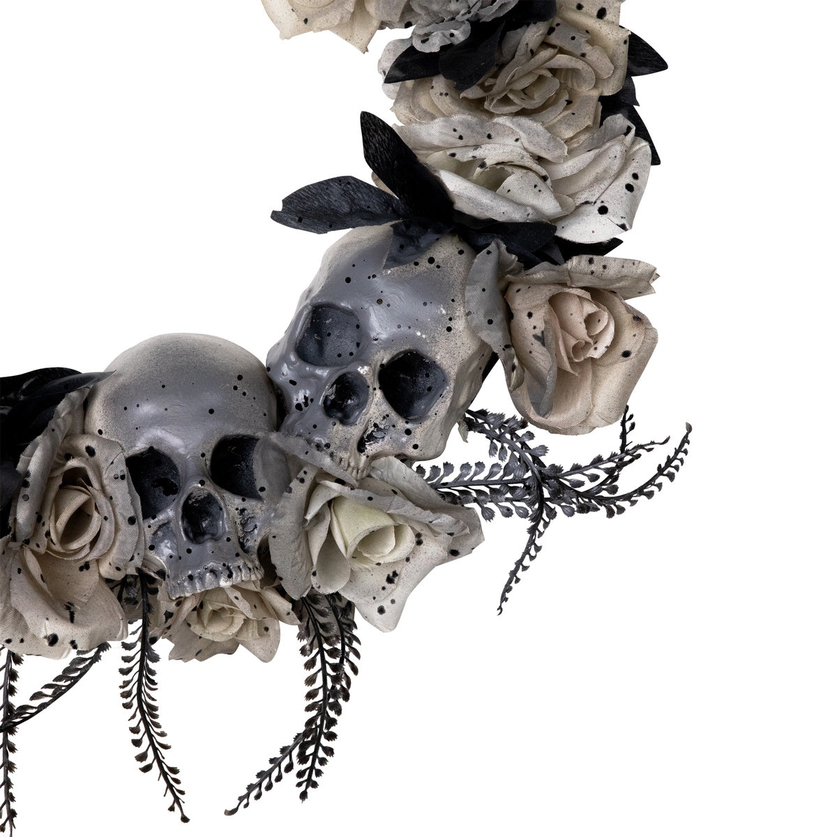  Northlight Double Skull and Gray Roses Halloween Wreath  16-Inch  Unlit - Default Title - Bonton