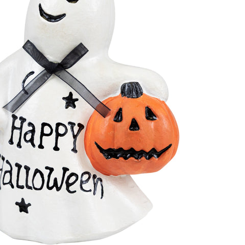 Ghost and Pumpkin "Happy Halloween" and "Trick or Treat" Figurines - 7.75" - Set of 2