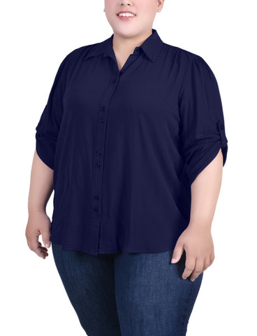 Plus Size 3/4 Sleeve Crepon Blouse