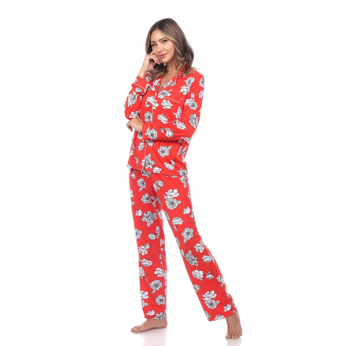  White Mark Women's Long Sleeve Floral Pajama Set - S - Bonton