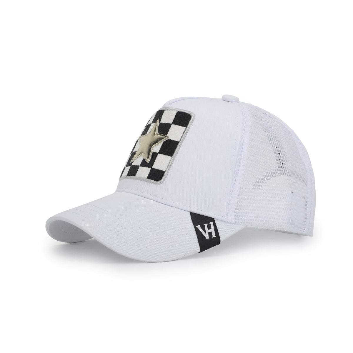  Vintage Havana Vintage Havana Trucker Hat for Women – White Mesh & Canvas Adjustable Cap With Checkered Patch & Washed Gold Star - Default Title - Bonton