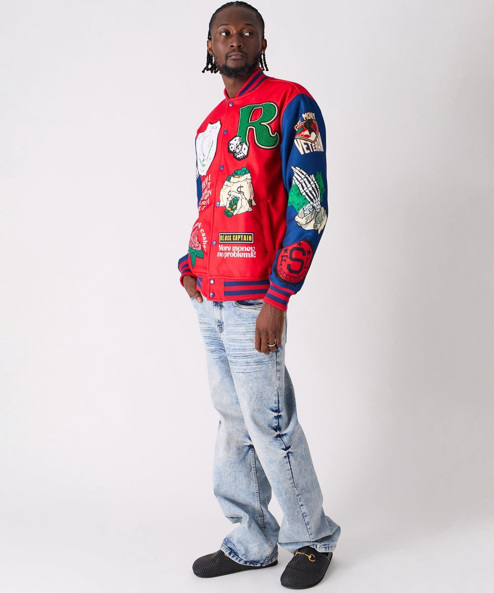  Reason Clothing Captain Varsity Jacket - Red - RED - Bonton