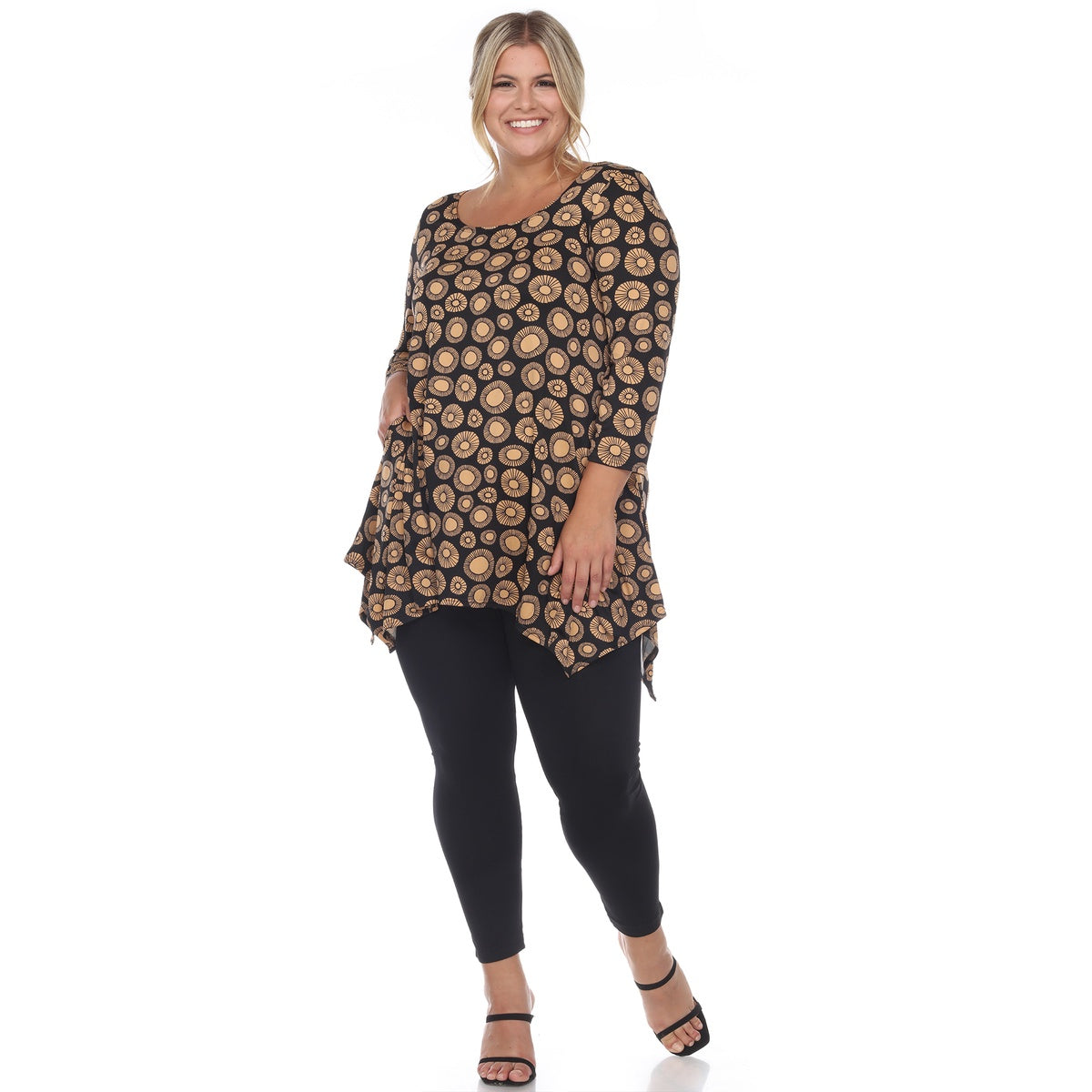  White Mark Plus Size Printed Geometric Circle Tunic Top - 1X - Bonton