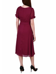 Short Sleeve Belted Swiss Dot Dress
