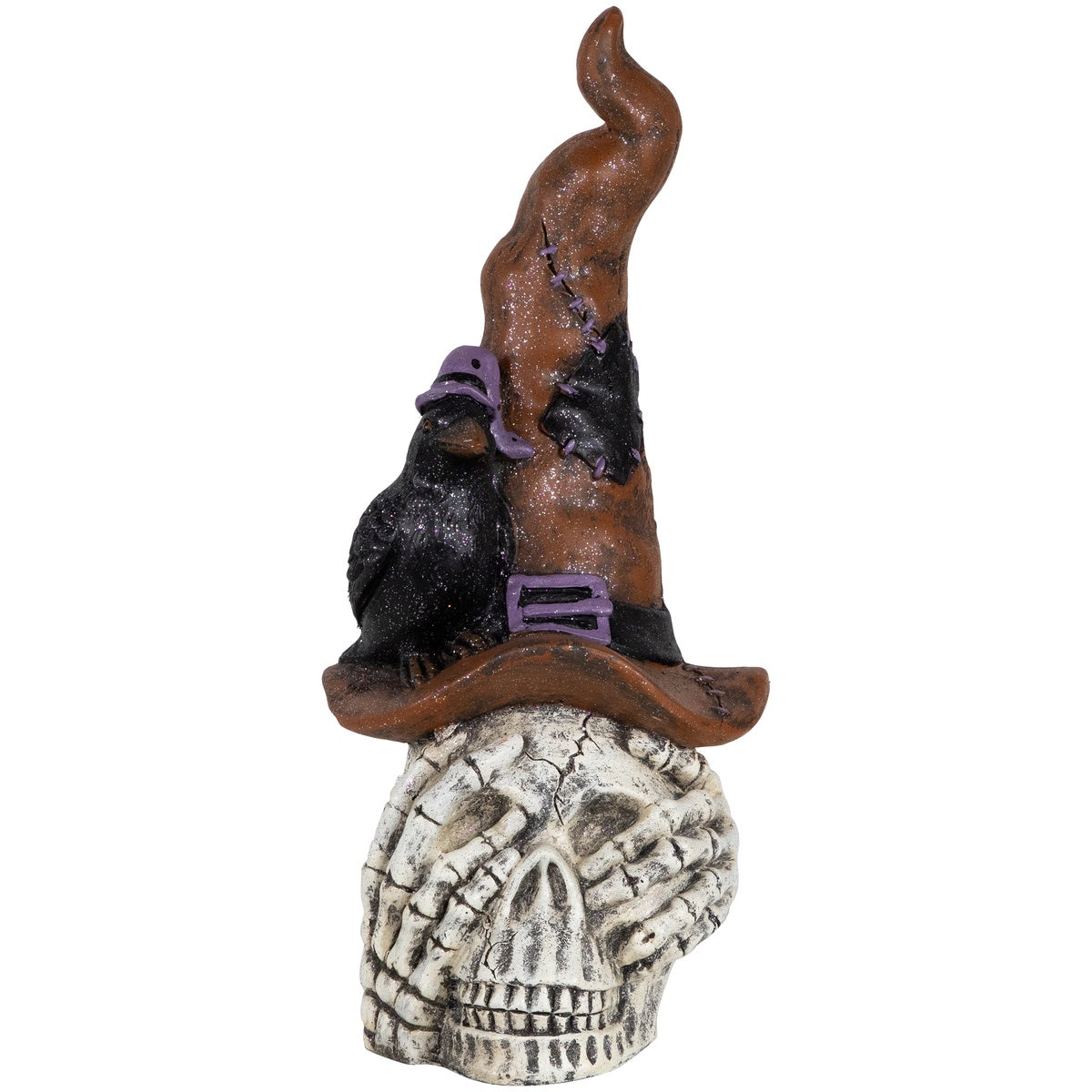  Northlight Skull in Witches Hat With Crow Halloween Decoration - 22.75