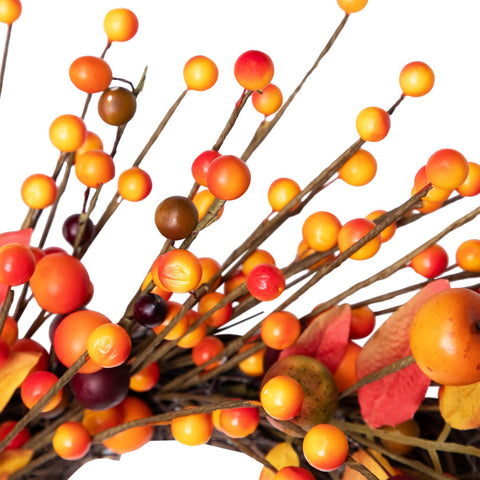 Berries and Apples Foliage Twig Artificial Thanksgiving Wreath - 18-Inch  Unlit