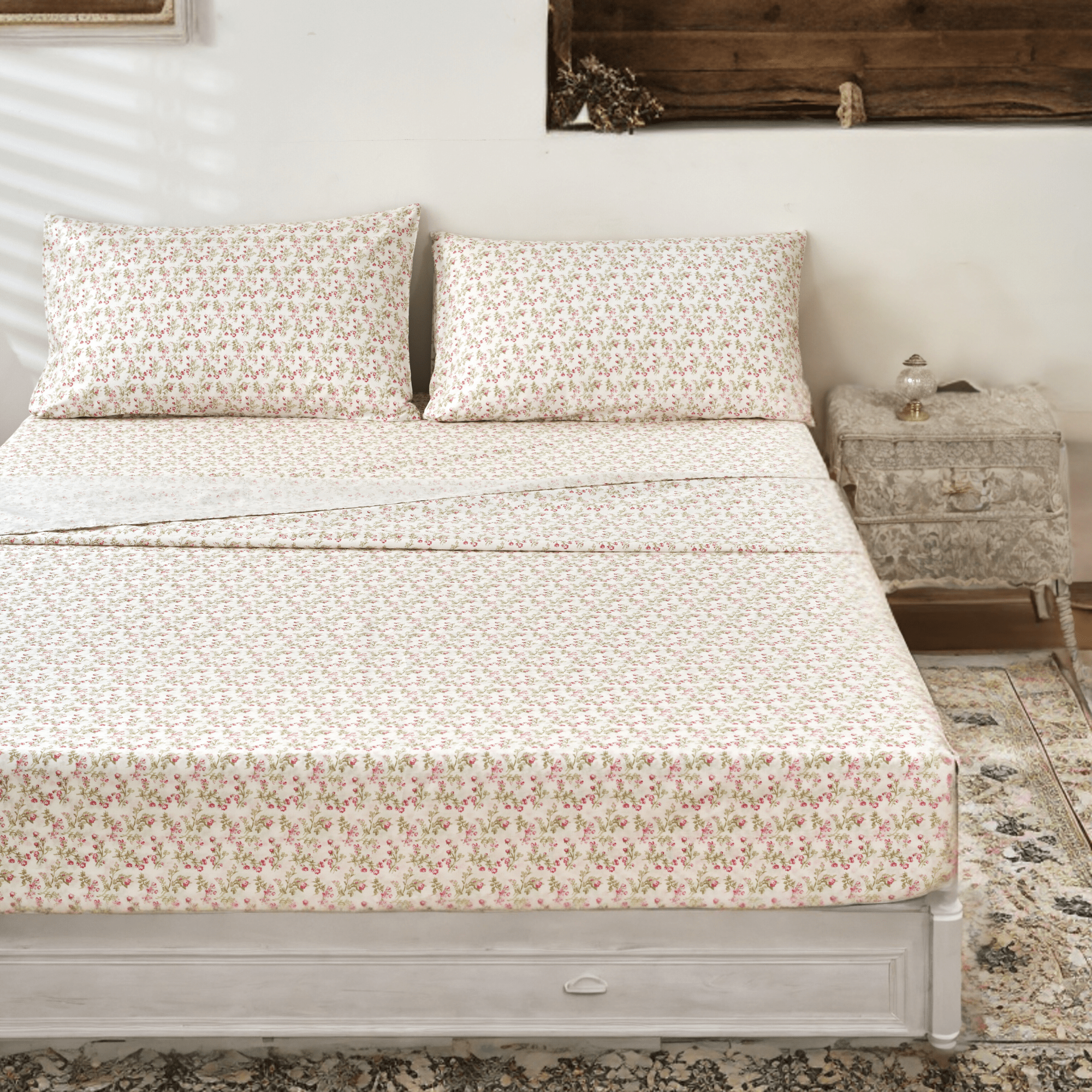  DaDa Bedding Collection DaDa Bedding Collection Romantic Coquette Sheet Set - 100% Cotton Floral Fitted & Flat Sheets with Pillowcases - Deep Pocket Design - Soft, Breathable, Wrinkle-Resistant by DaDa Bedding Collection - Twin - Bonton
