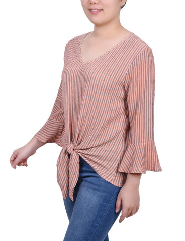 Petite 3/4 Bell Sleeve Textured Knit Top