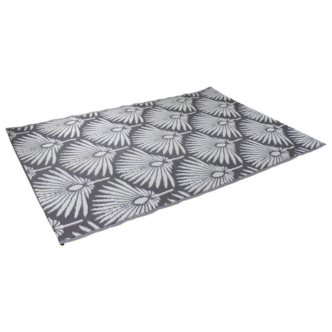 4' X 6' Gray and White Fan Leaf Rectangular Outdoor Area Rug