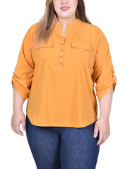 Long Tab-Sleeve Blouse With Pockets