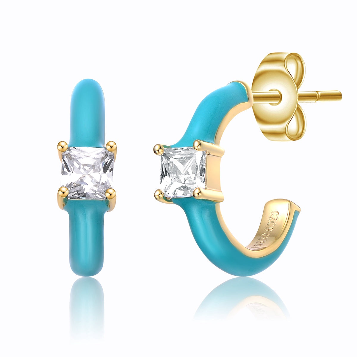  GigiGirl Kids 14k Gold Plated With Cubic Zirconia & Blue Turquoise Enamel C-Hoop - BLUE TOPAZ - Bonton