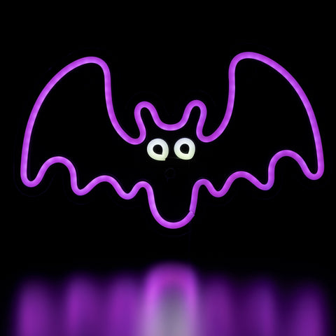 LED Lighted Neon Style Bat Halloween Window Silhouette - 15" - Purple
