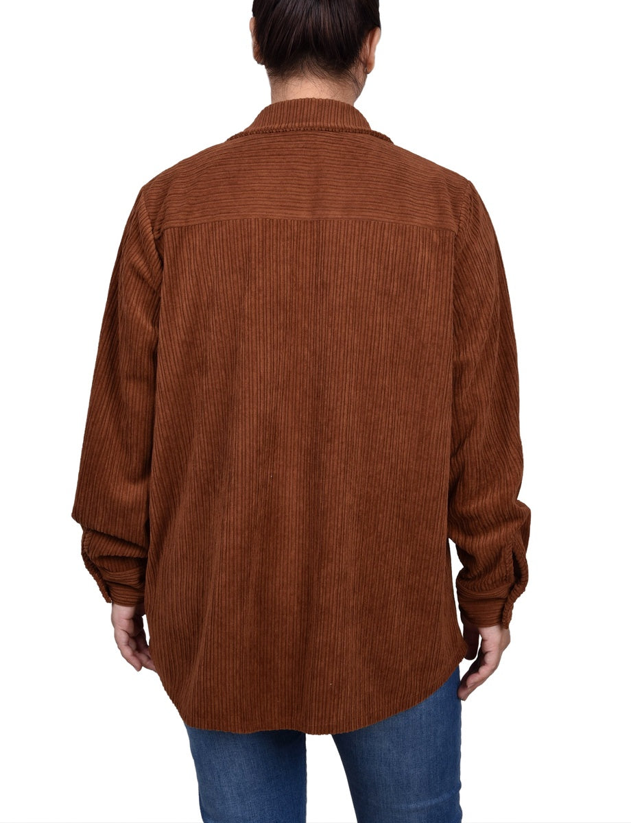  NY Collection Long Sleeve Corduroy Shirtjacket - Eggnog - Bonton