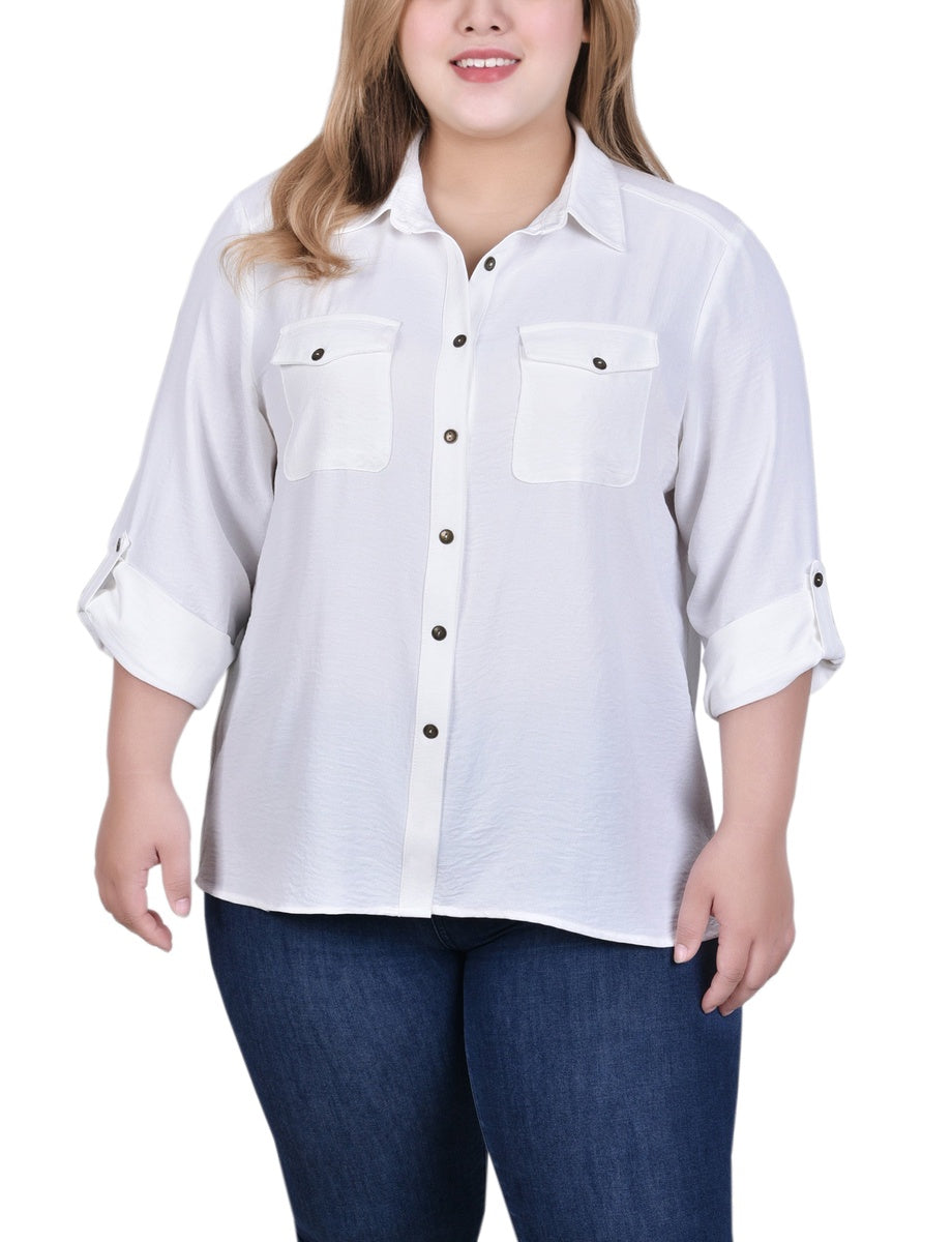  NY Collection Roll Tab Blouse - Ivory - Bonton