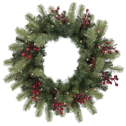 Real Touch™? Pre-Lit Noble Fir With Berries Artificial Christmas Wreath - 24" - Clear Lights