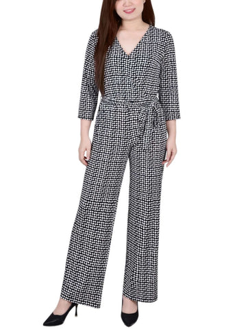 Petite 3/4 Sleeve Belted Jumpsuit