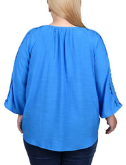 Plus Size 3/4 Sleeve Crochet Detail Blouse