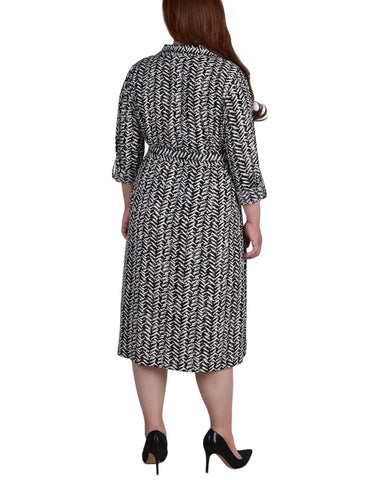 Plus Size Long Sleeve Roll Tab Shirtdress
