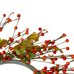 Orange Berries and Yellow Leaves Fall Harvest Artificial Wreath  22"