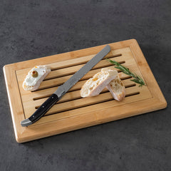 Laguiole Black Pakkawood Bread Knife With Bamboo Bread Board