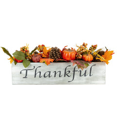 Autumn Harvest Arrangement in a "Thankful" Rustic Wooden Box Centerpiece - 21"