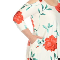 Plus Size Floral Printed Cold Shoulder Tunic