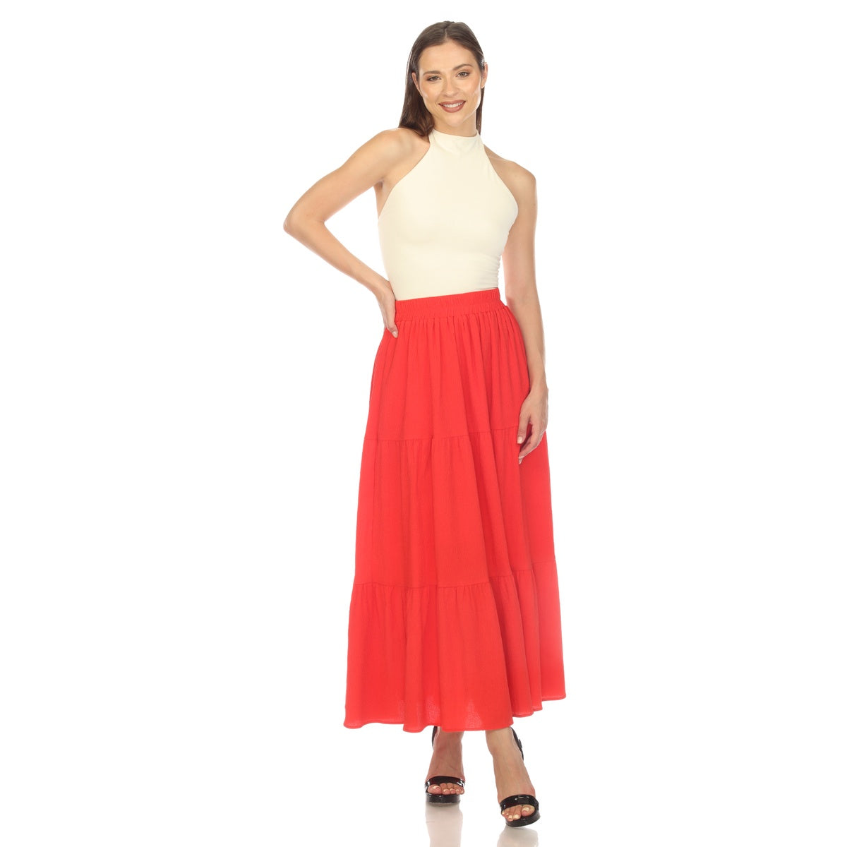  White Mark Women's Pleated Tiered Maxi Skirt - M - Bonton