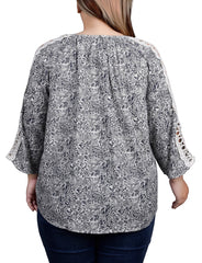 Plus Size 3/4 Sleeve Crochet Detail Blouse