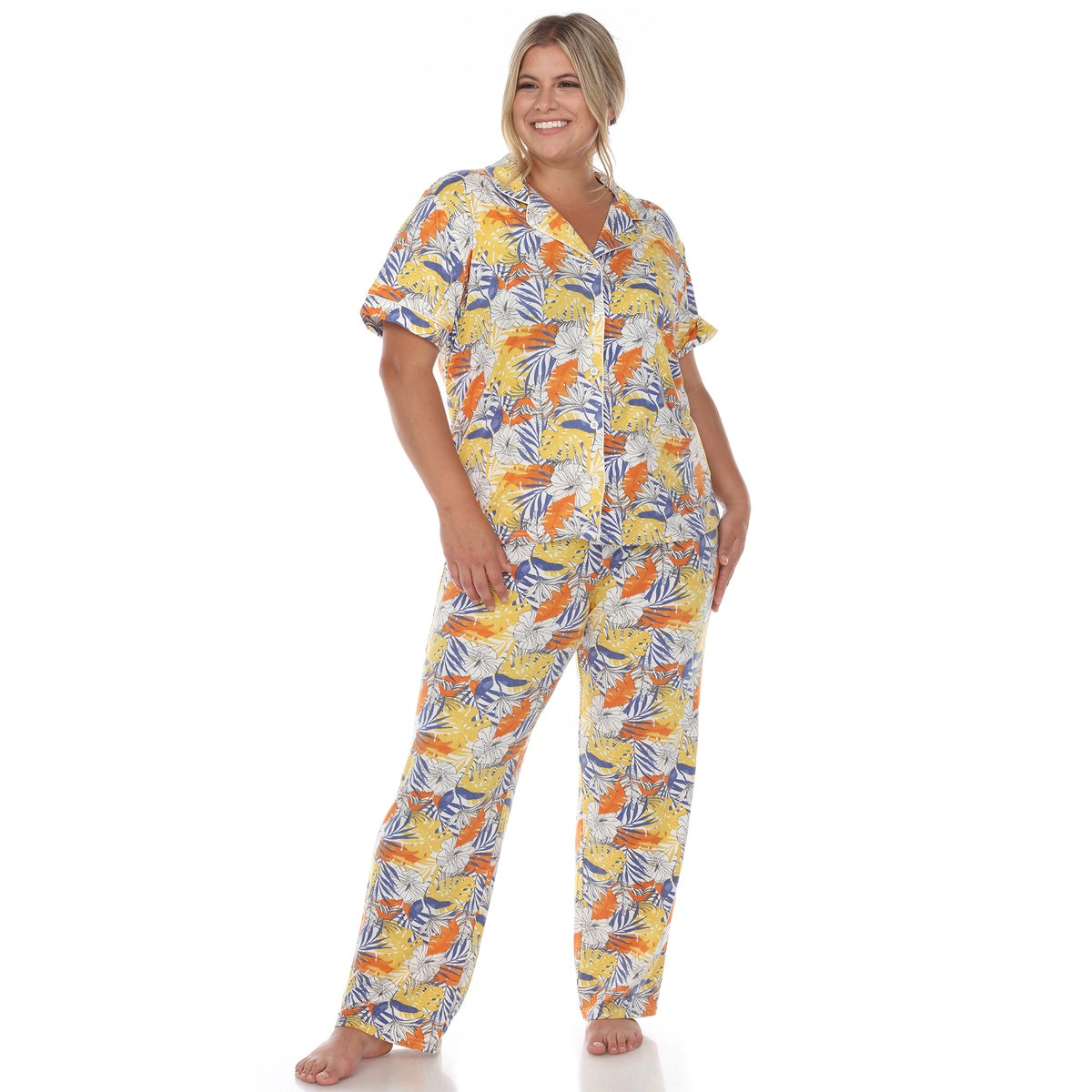  White Mark Plus Size Tropical Print Pajama Set - 1X - Bonton