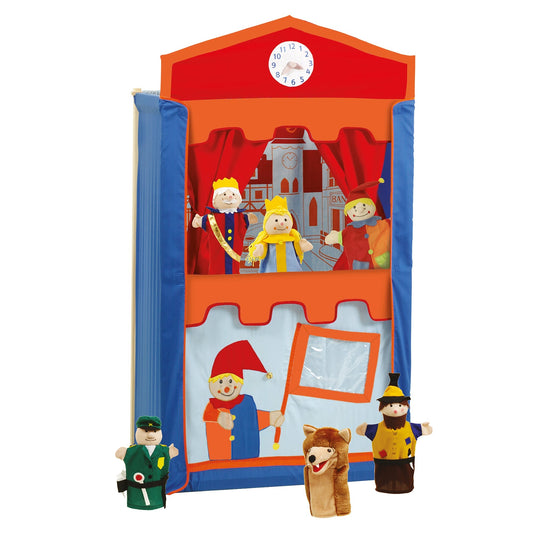 Punch & Judy Show: Wooden Puppet Theater W/ 6 Hand Puppets