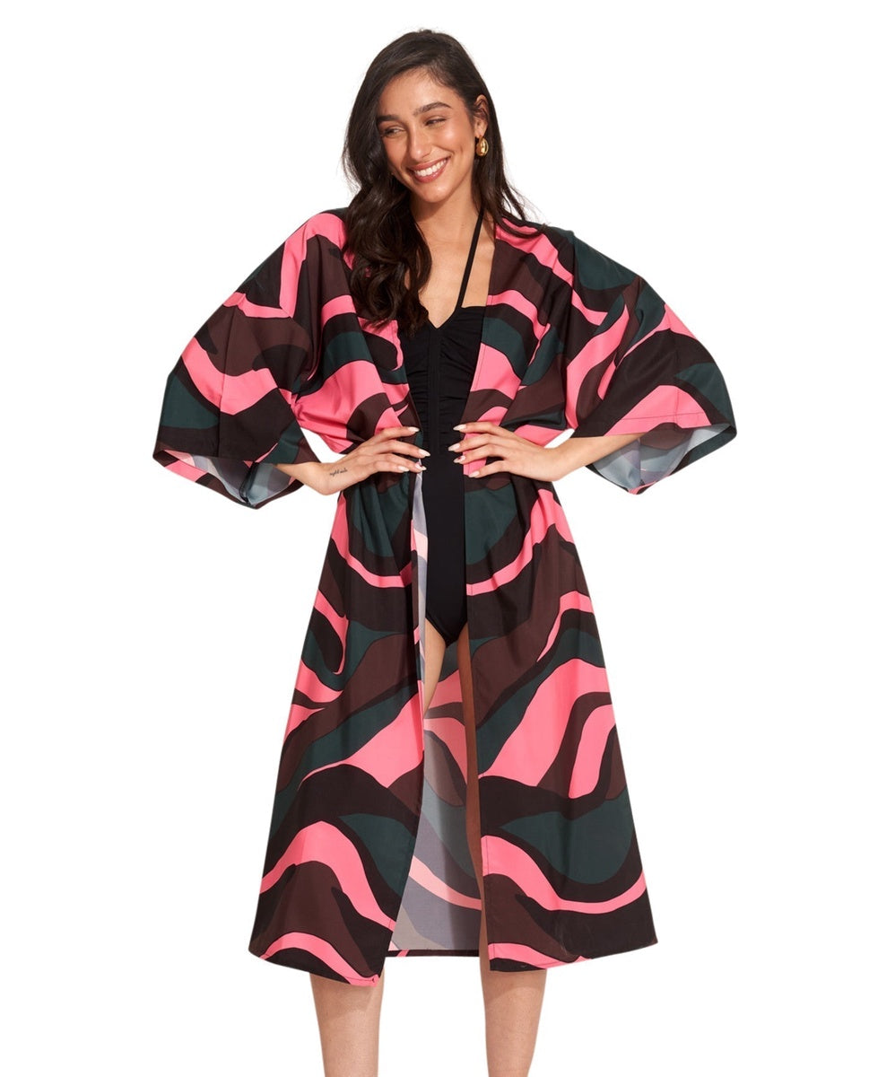  Gottex Beach Life Iris Midi Cover Up Kimono - GOTTEX BEACH LIFE IRIS PINK - Bonton