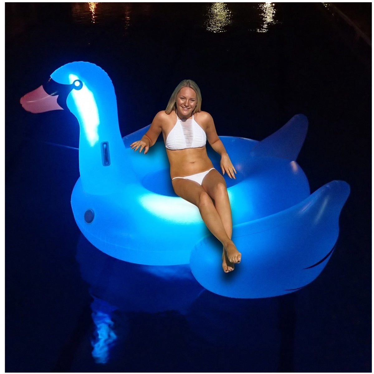  Swim Central Inflatable LED Lighted Color Changing Swimming Pool Ride-on Swan Float Lounger - 75