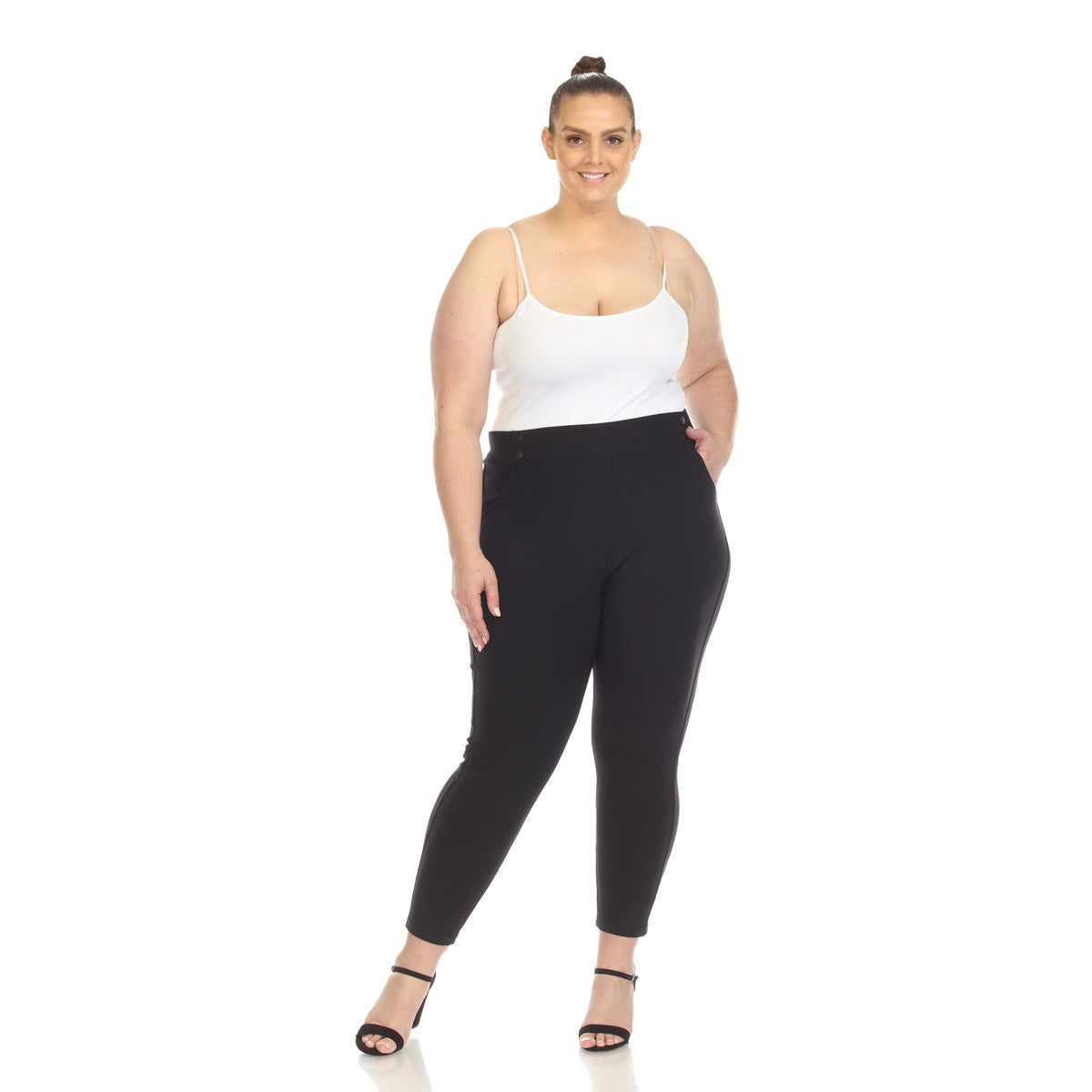  White Mark Plus Size Super Soft Elastic Waistband Scuba Pants - 1X - Bonton