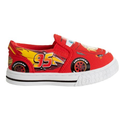 Josmo Disney Boy's Lightning McQueen Cars Slip-on Shoes - Lowtop Canvas Sneakers for Boys (Sizes: 5-10 Toddlerss)