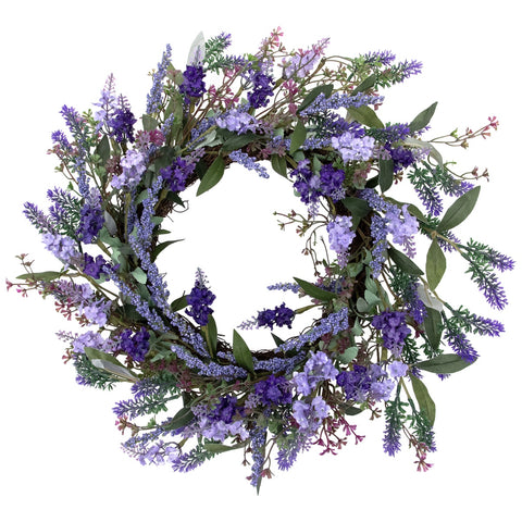 Lavender Artificial Spring Floral Wreath  Purple and Green - 18-Inch